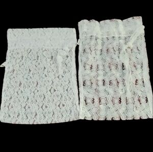 Set Of 2 White Lace Drawstring Bags